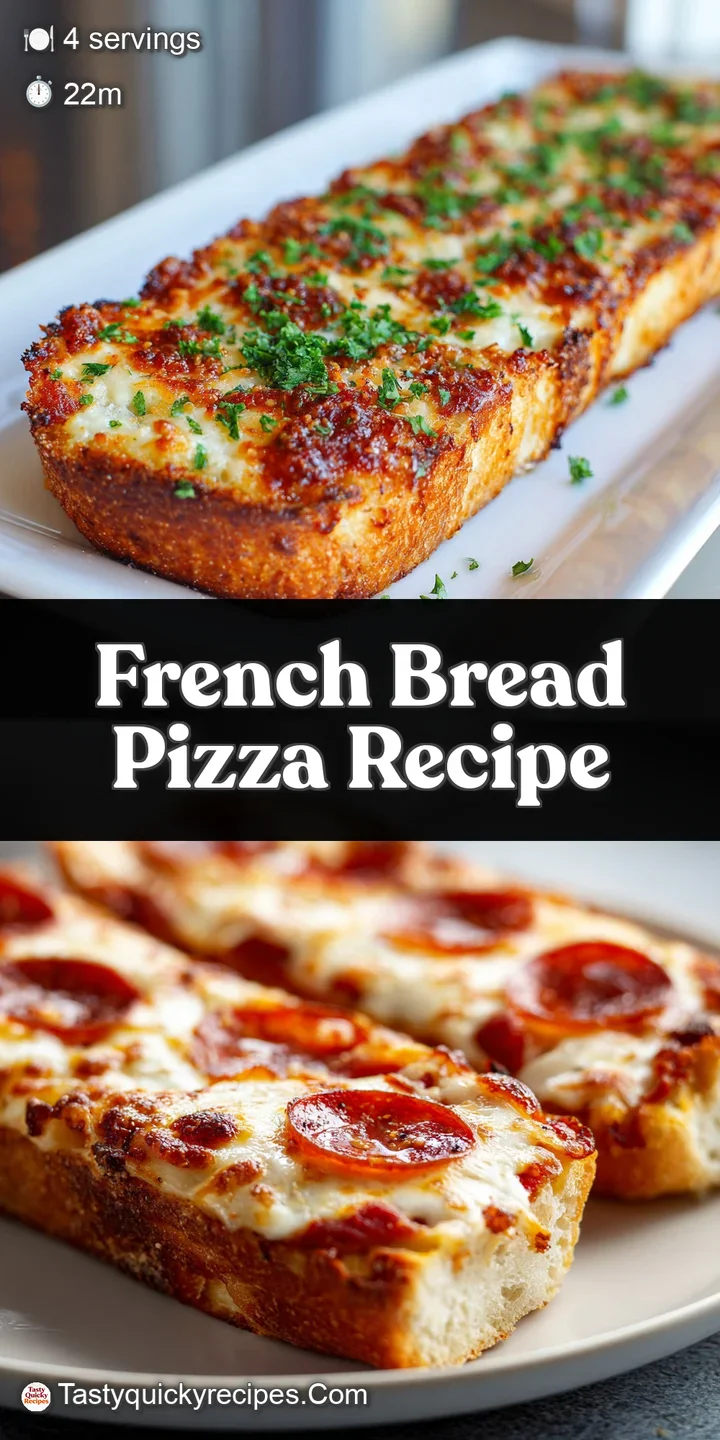 Close-up of a French bread pizza, highlighting the melted cheese, flavorful toppings, and golden-brown, crispy bread.