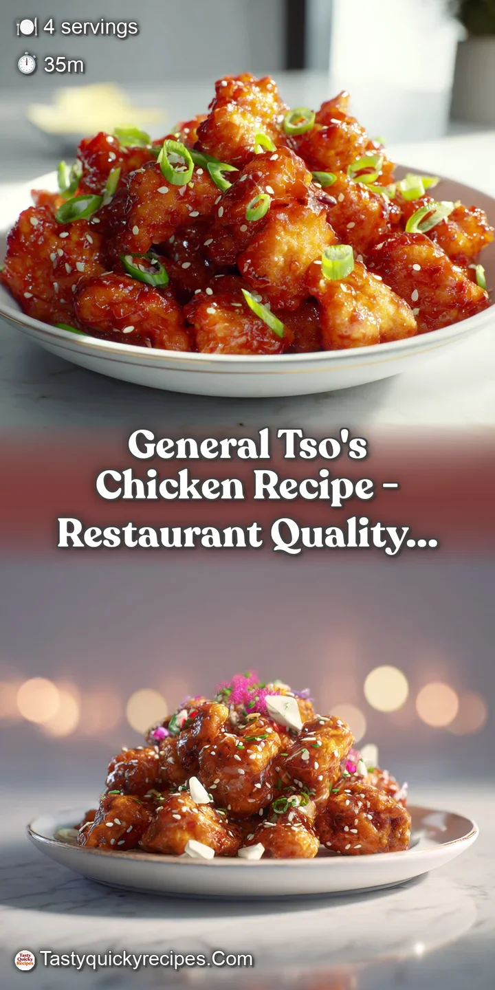 Close-up of glistening, crunchy General Tso's chicken coated in a thick, savory sauce, hinting at spicy and sweet flavors.