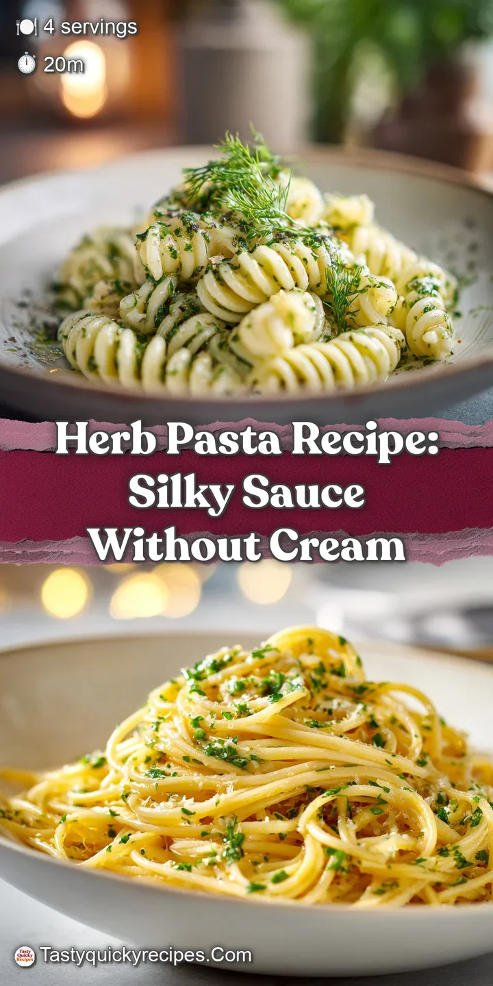 Close-up of glistening pasta strands coated in a light, herby sauce. Freshly grated cheese melts into the warm, inviting d...