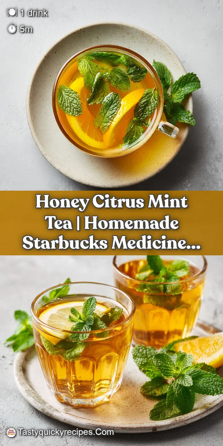 Close-up of translucent lemon slices and vibrant mint leaves swirling in a warm, golden-hued translucent brew.