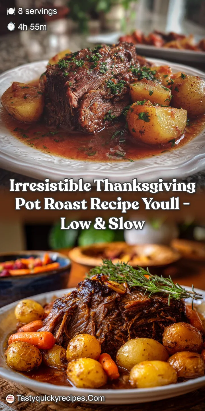 A close-up shot of fork-tender pot roast, showing the deep brown crust and juicy interior, with a pool of thick, glistenin...