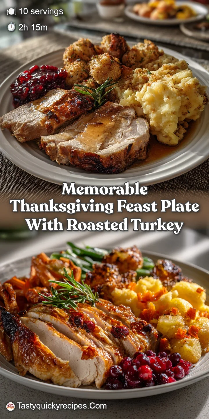 Close-up of golden-brown turkey skin with crispy edges. A dollop of cranberry sauce and steam rising from the fluffy mashe...