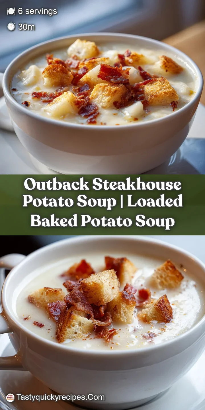 Extreme close-up of velvety white soup showing steam, melted cheese threads, and a golden-brown piece of crisp bacon.