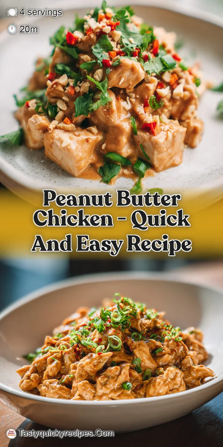 Close-up shot of glistening peanut butter chicken, showcasing the rich, sticky glaze and sesame seed garnish. Intense savo...