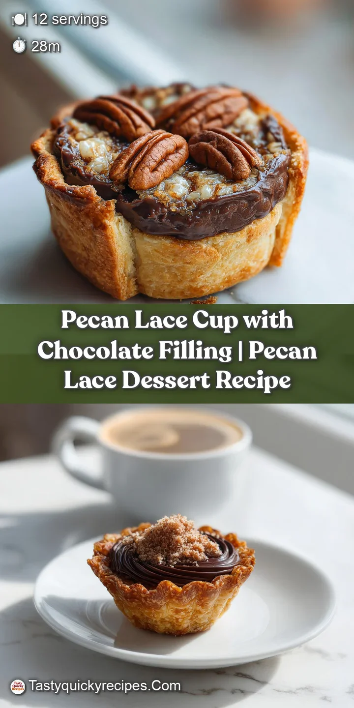 Close-up of a glistening chocolate filling within a crisp, airy pecan cookie shell.