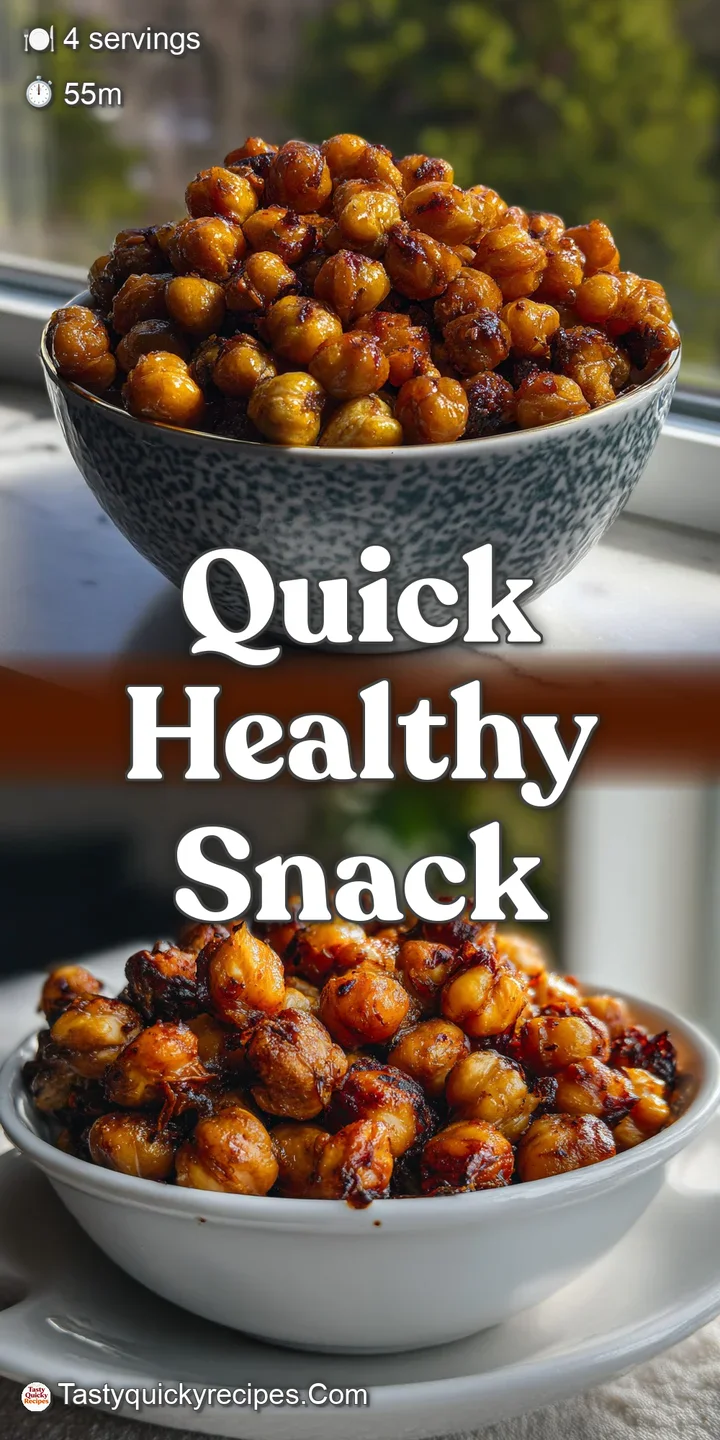 Close-up of golden-brown roasted chickpeas, displaying a satisfying crunch, with a subtle sheen, and scattered spices, rea...