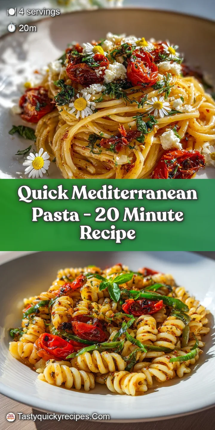 Close-up of the pasta: juicy tomato halves, shiny black olives & vibrant greens are coated in a rich, velvety, light-red s...