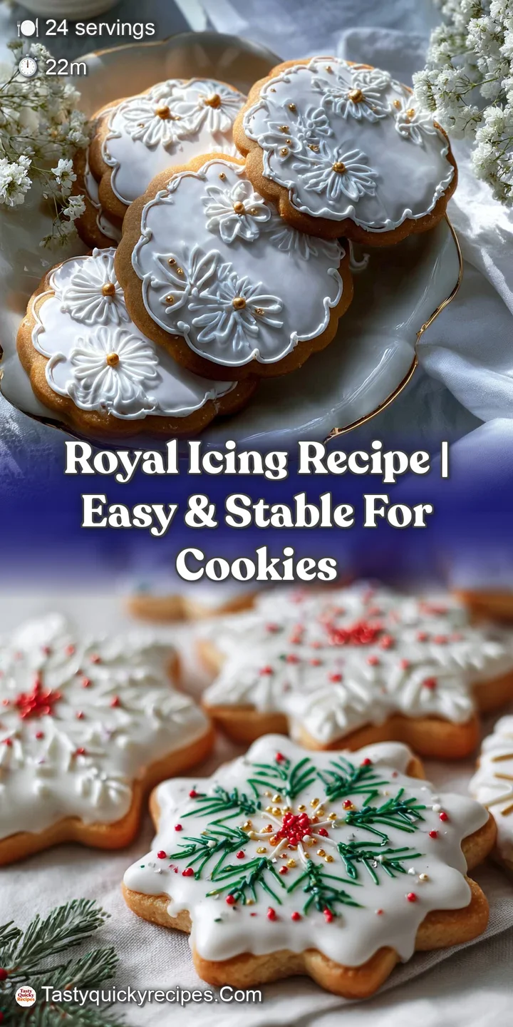 Close-up of a sugar cookie covered in pristine royal icing. The surface is glossy, reflecting light and revealing fine pip...