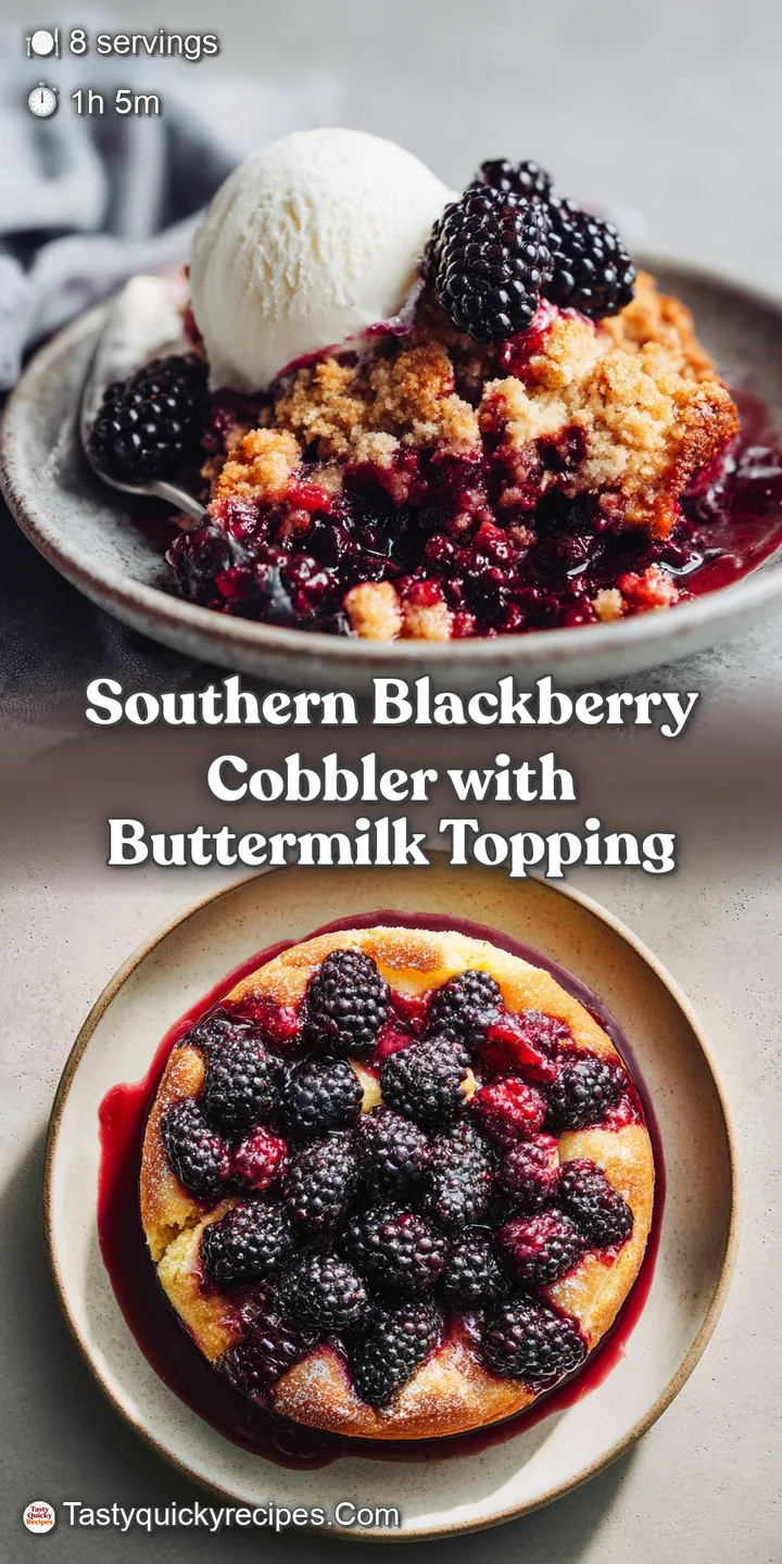 Close-up of a juicy blackberry cobbler. Deep purple berry filling contrasts with the golden, flaky biscuit topping. Ready ...