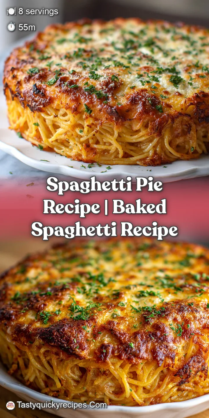 Close-up of spaghetti pie reveals perfectly crisp noodles, melted cheese, flavorful sauce. A tempting and savory bite.