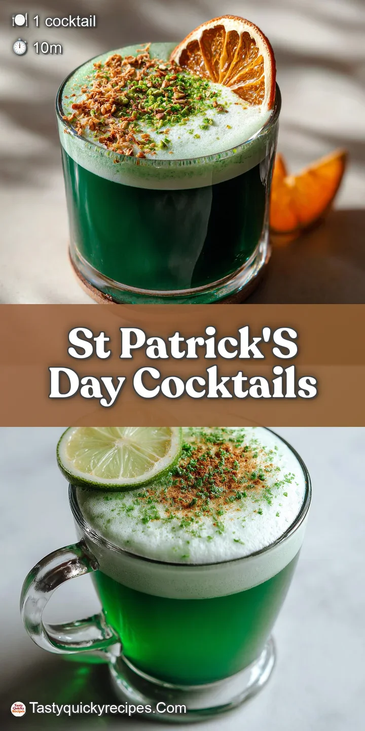 Close-up of a bright green cocktail. Frothy white foam contrasts with the vivid liquid, inviting & refreshing St. Patty's ...