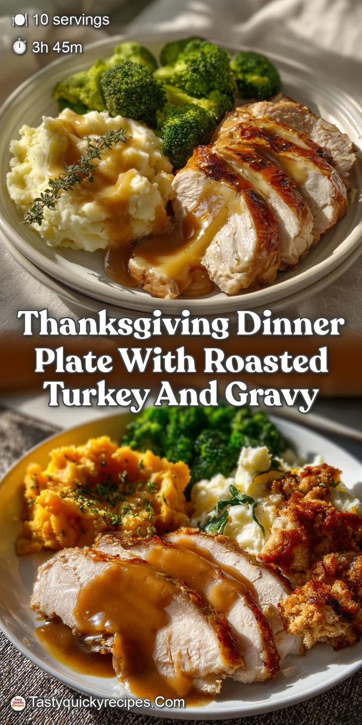 Close-up of succulent roasted turkey with glistening, flavorful gravy. Shows crispy skin, tender meat, and a pool of delic...