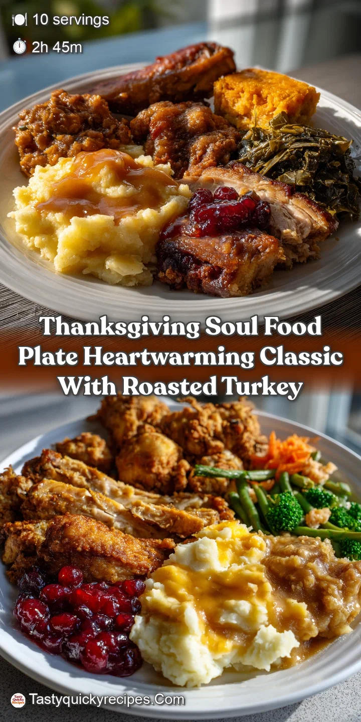 Close-up of a tender turkey leg with crispy skin, glistening gravy, and a medley of colorful roasted vegetables, showcasin...