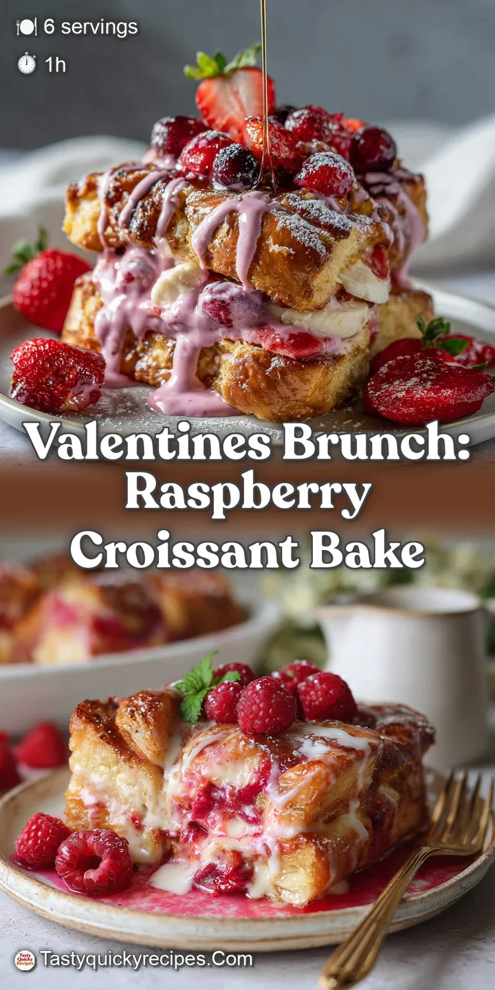 Close-up of a warm, flaky croissant bake with juicy raspberries. Sweet dough and fruit create a beautiful, mouthwatering b...