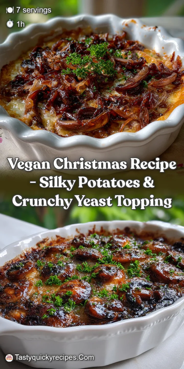 Close-up: A forkful of creamy potato contrasts with the crispy topping. Colors of beige and green create a visually appeal...