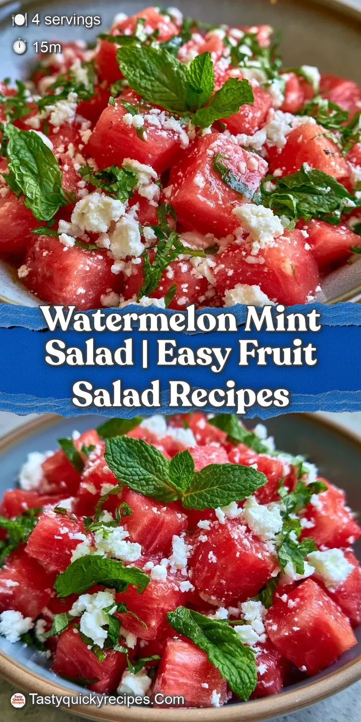Extreme close-up of juicy, glistening red watermelon cubes topped with a tiny mint leaf and a sprinkle of salt.