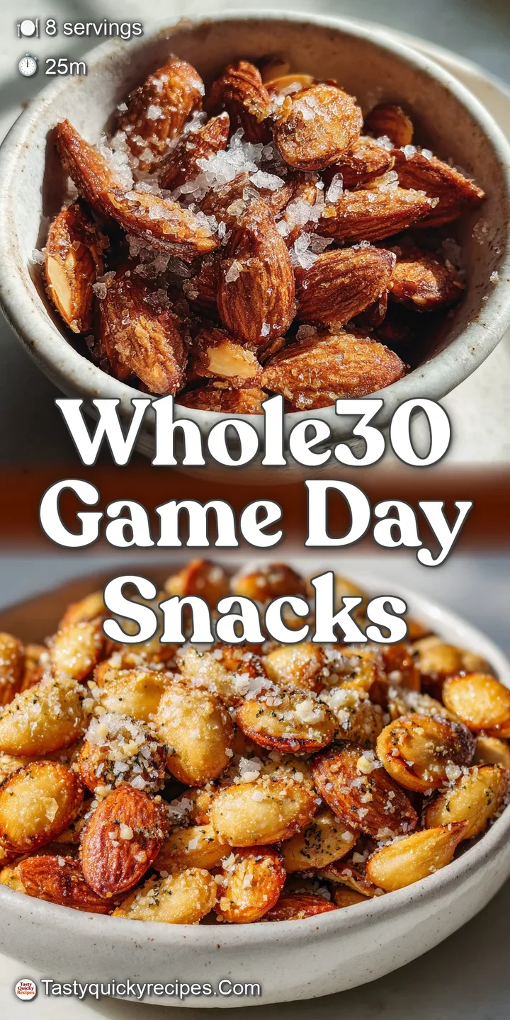 Close-up of a small bowl overflowing with golden-brown, toasted almonds. The flaky sea salt crystals glisten, promising a ...