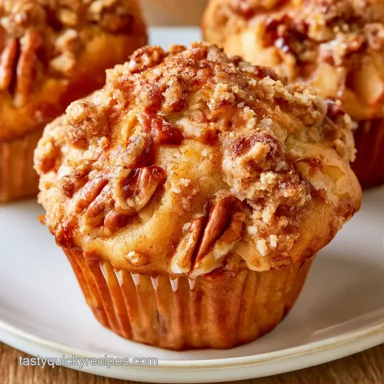 A stack of warm, spiced muffins on a white ceramic plate paired with a linen napkin and morning coffee.