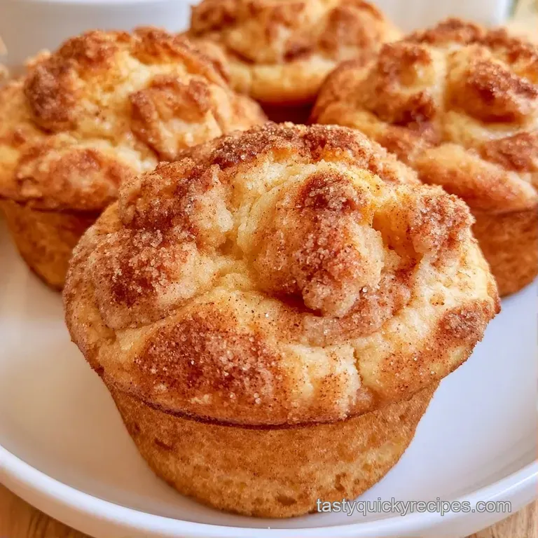 Three warm muffins on a white ceramic plate, dusted with powdered sugar and paired with a cup of steaming coffee.