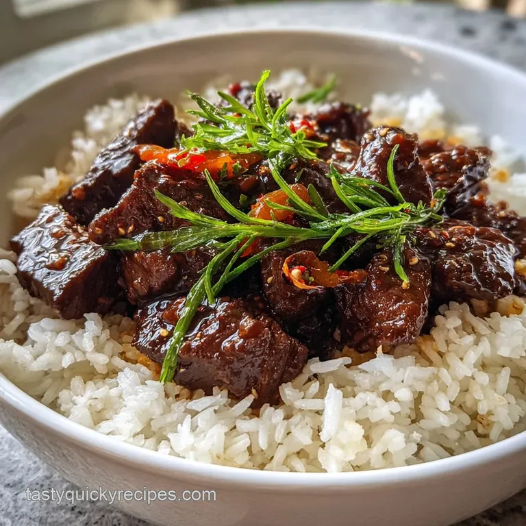 Beef Tips and Rice with Mushroom Gravy