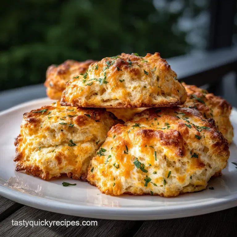 Stack of warm cheddar biscuits on a linen napkin. Cheesy crust with a soft, pillowy interior. Hint of steam rising up.