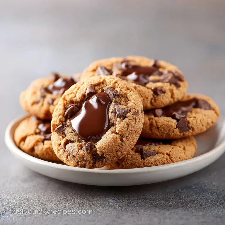 A stack of chewy cookies on a white platter, accented by a sprig of fresh mint and dusted with powdered sugar.