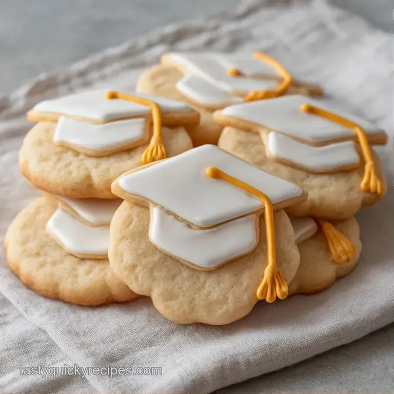 Round frosted cookies stacked on a white porcelain plate, accented by a silk ribbon and scattered gold confetti.