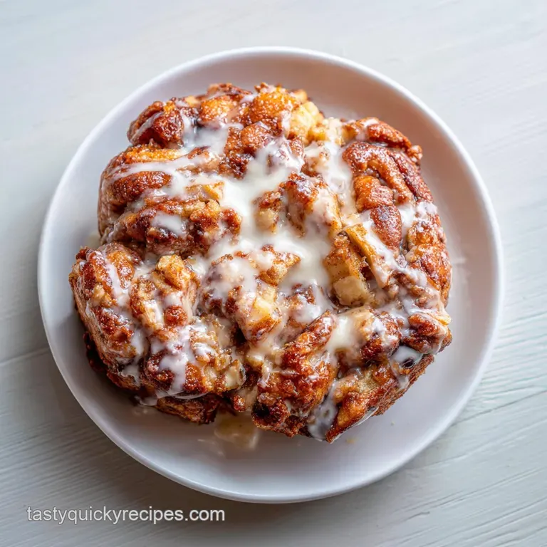 A slice of warm apple fritter bread, drizzled with a creamy white glaze, presented on a rustic wooden board.