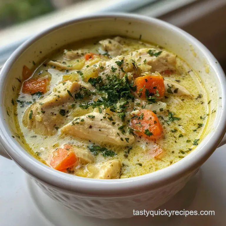 A delicate bowl of rich, ivory soup, topped with glistening oil droplets and scattered parsley, presented on a linen table...
