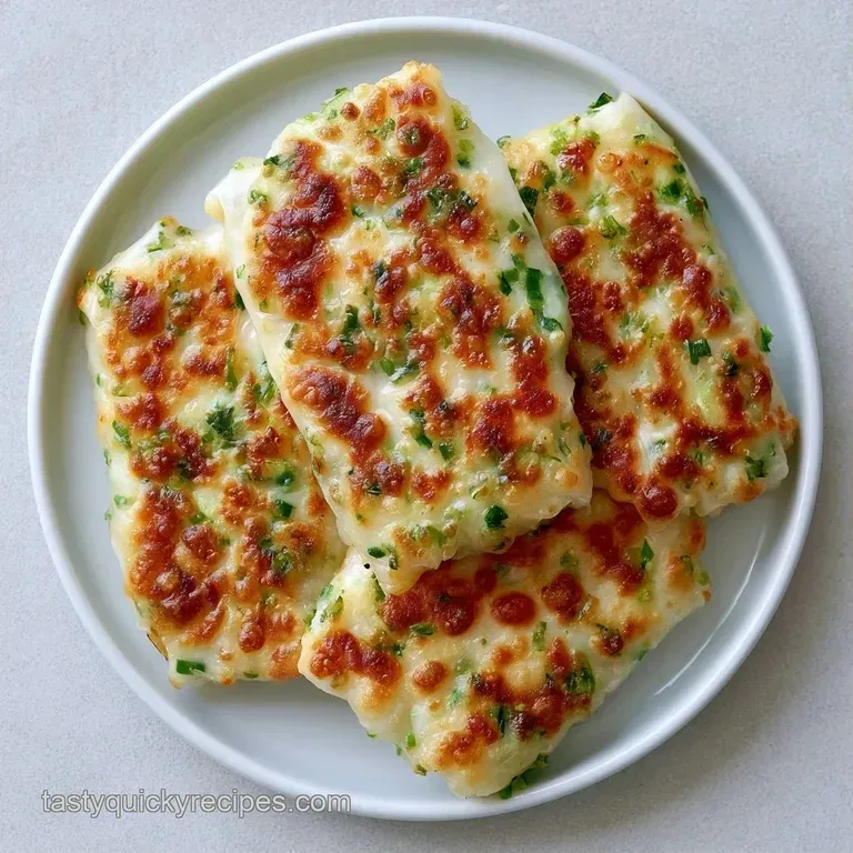 Three fried rolls stacked diagonally on a white ceramic plate, garnished with sliced cucumbers and chili flakes.