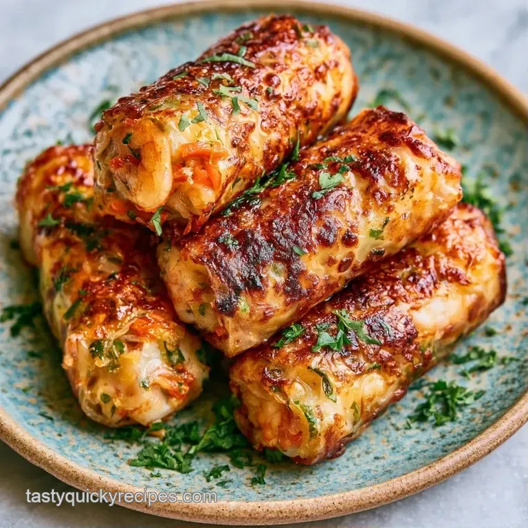 Three golden fried rolls arranged diagonally on a dark slate platter with a side of vibrant orange dipping sauce.