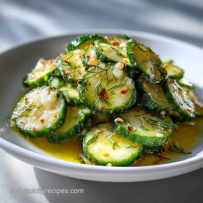 Elegant bowl of layered cucumber salad: bright green cucumbers, translucent onions, and fresh dill create a refreshing & t...