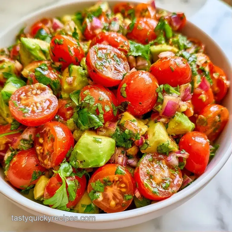 Vibrant red and green salad cubes arranged neatly on a white ceramic plate, garnished with a sprig of fresh cilantro.