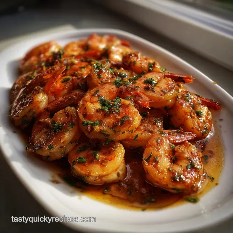 Elegant plate showcasing succulent shrimp, golden from the pan, alongside a smear of creamy sauce, garnished with parsley.
