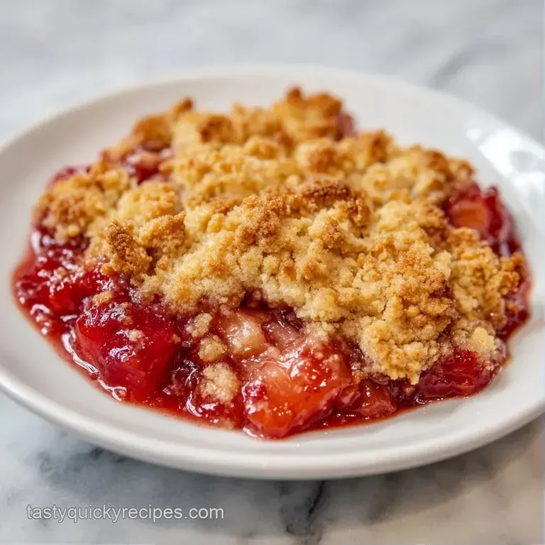 A scoop of warm tart fruit crumble topped with a melting dollop of creamy vanilla ice cream and fresh mint.