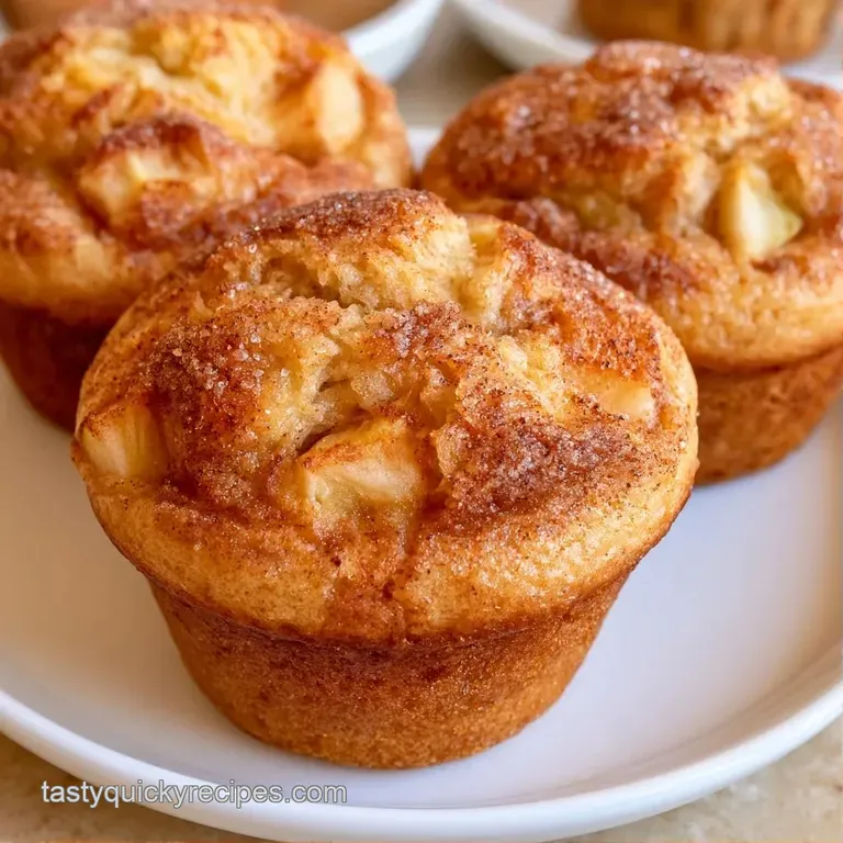 A stack of warm, moist muffins on a white ceramic plate, topped with a dusting of cinnamon and fresh berries.
