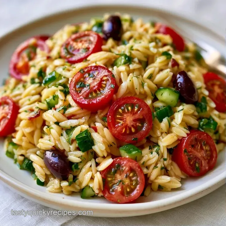 Glossy pasta tossed with crisp cucumbers and red onions, served in a white bowl with a side of lemon wedges.