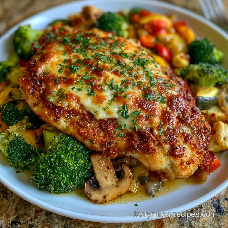 Breaded chicken topped with melted mozzarella and red sauce served alongside a swirl of buttery al dente pasta.