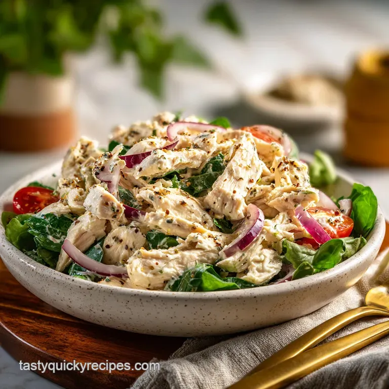 Creamy chicken salad beautifully plated with crisp lettuce, bright red tomatoes, and toasted bread for an elegant lunch.