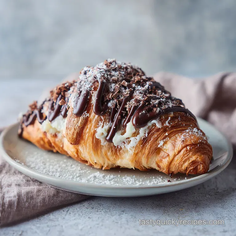 Warm croissants arranged artfully on a rustic wooden board with a dusting of cocoa.
