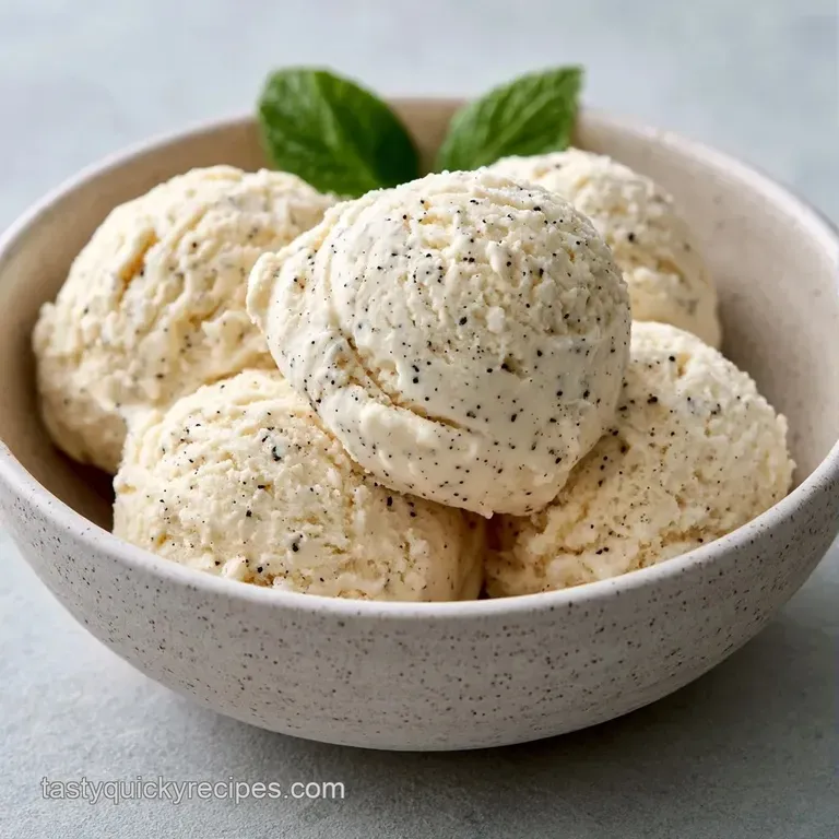 Three smooth scoops of ivory cream swirled with dark paste, served in a crystal bowl with a silver spoon.