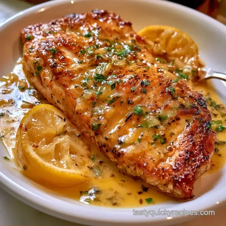 Elegant white plate with a seared fish fillet, vibrant green asparagus, and a glossy, melted lemon butter sauce.
