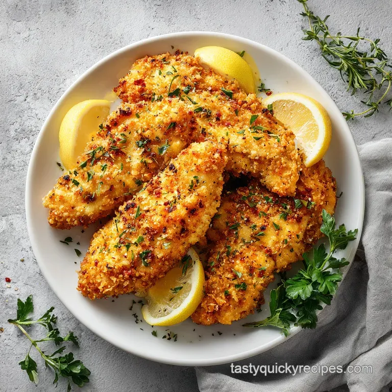 Glossy lemon-garlic chicken on a white plate with bright green asparagus spears. Garnished with fresh herbs and a lemon we...