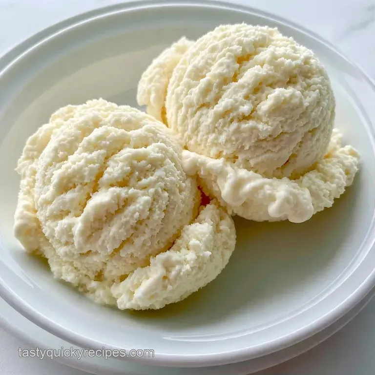 Three elegant scoops of ivory-colored cream in a glass coupe, garnished with a sprig of fresh mint and red berries.