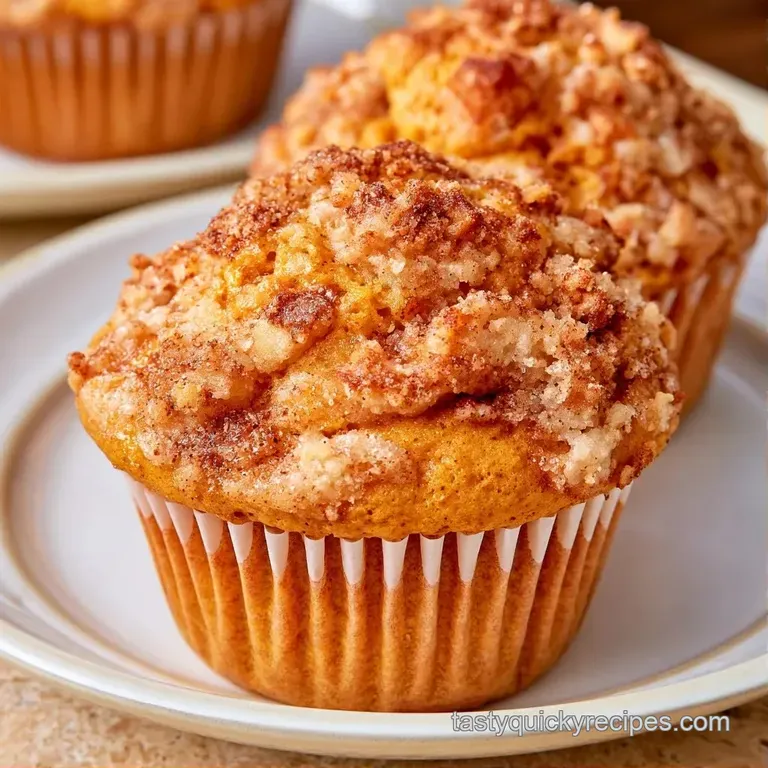 Three fluffy orange muffins arranged on a white ceramic platter with a dusting of cinnamon and fresh apple slices.