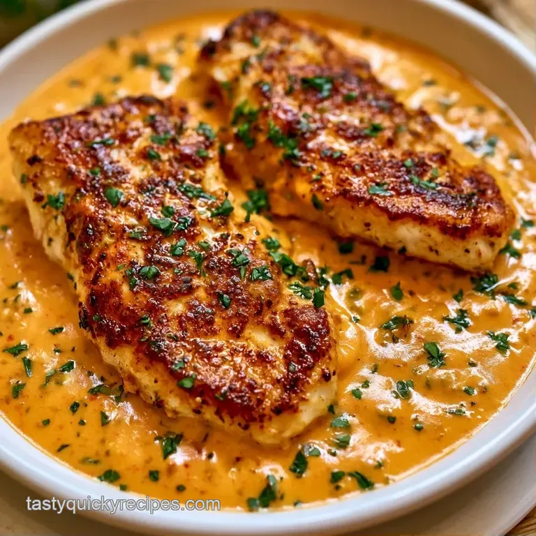 Pan-seared fish fillet atop a vibrant orange vegetable sauce, served in a white ceramic bowl with green herbs.