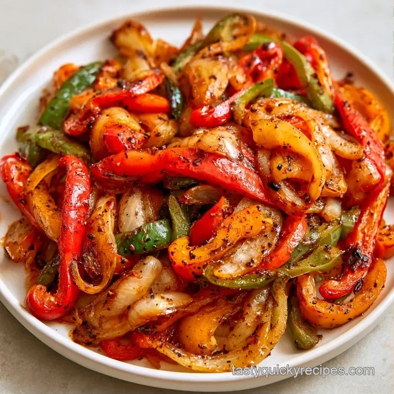 Colorful sliced peppers neatly arranged on a white ceramic platter, garnished with a sprinkle of fresh parsley.