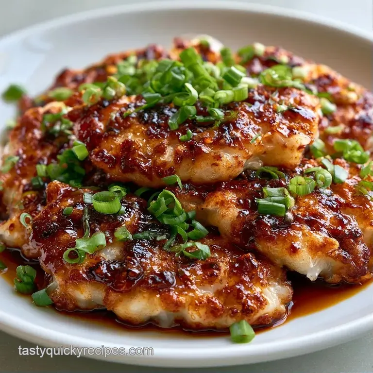 Golden, bubbly dumplings arranged on a slate platter with a small bowl of dark dipping sauce and fresh herbs.