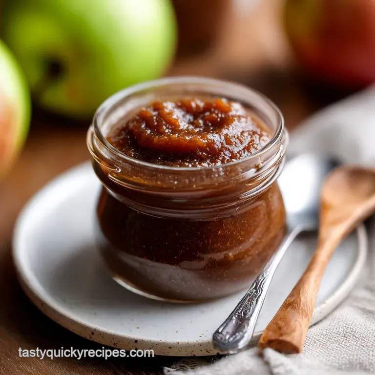 A swirl of velvety apple butter glistening in a rustic stoneware bowl, topped with a delicate cinnamon stick.