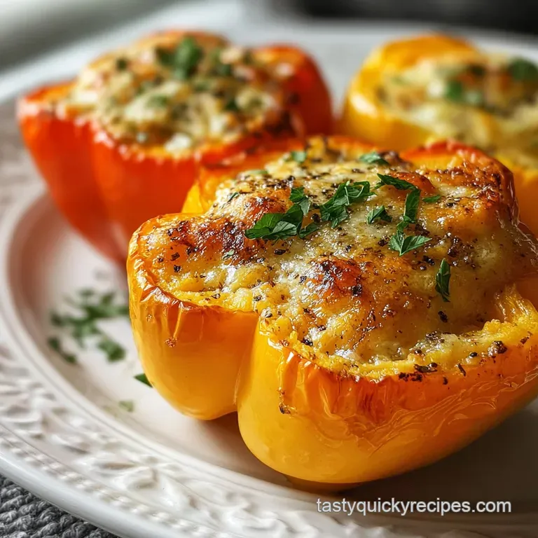 A halved bell pepper, brimming with seasoned meat and melted cheese, rests elegantly on a white plate; vibrant and inviting.
